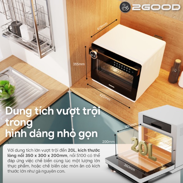 Nồi Chiên Hơi Nước 2Good Vortex - S100 - Ưu Đãi Combo Bản Cải Tiến Mới 2026 ( Đặt Online FREE SHIPPING Toàn Quốc )